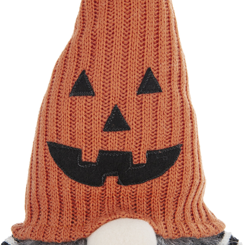 Set of 2 Fabric Sitting Gnomes with Jack-o-Lantern Detail - Orange