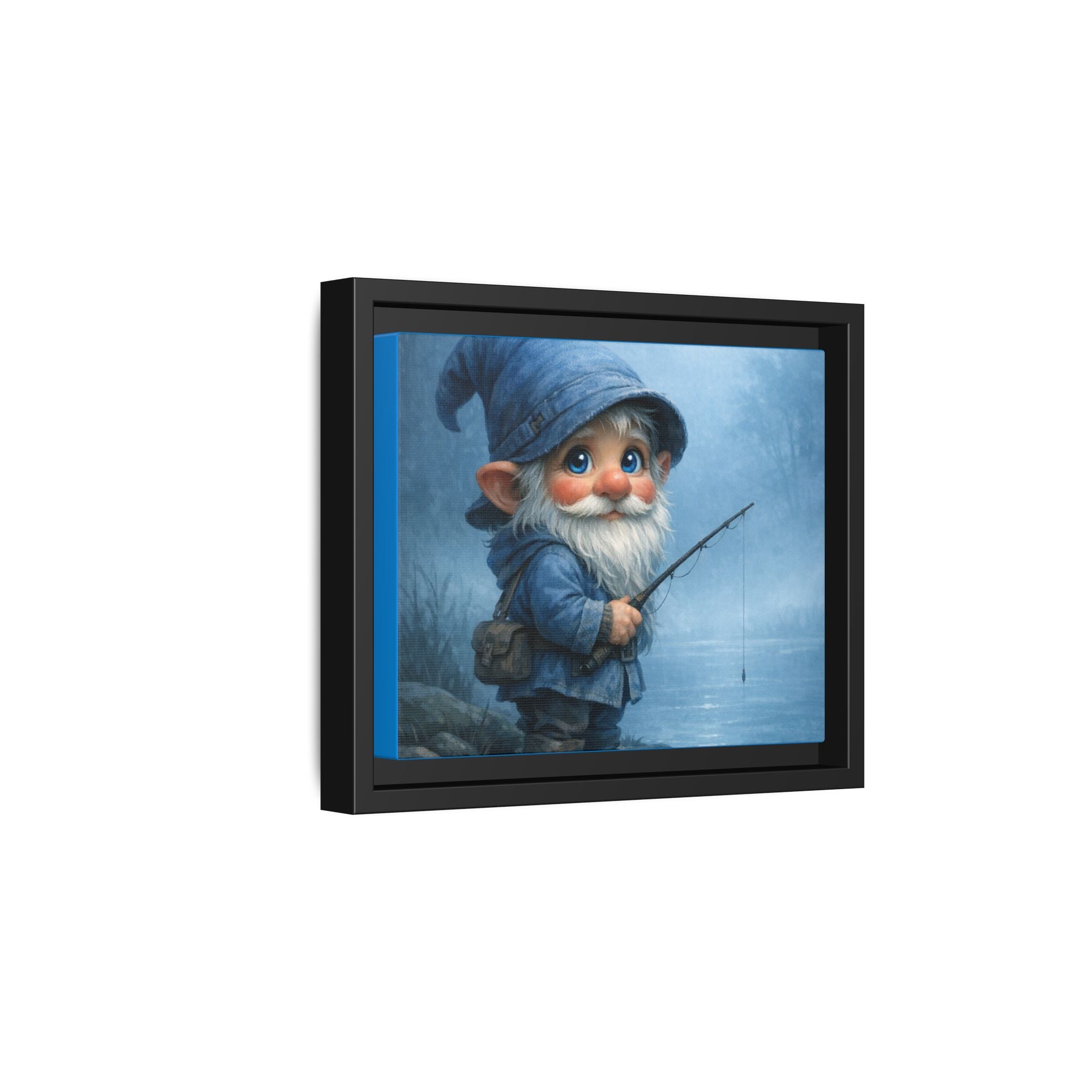Framed Gnome Fishing Matte Canvas Wall Art — Whimsical Nursery & Cottage Decor