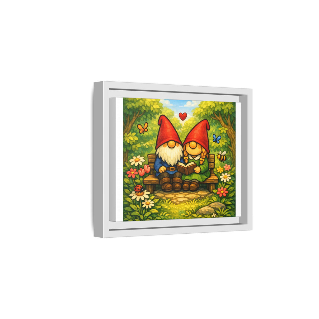 Gnome Couple Love Matte Framed Canvas — Whimsical Garden Wall Art