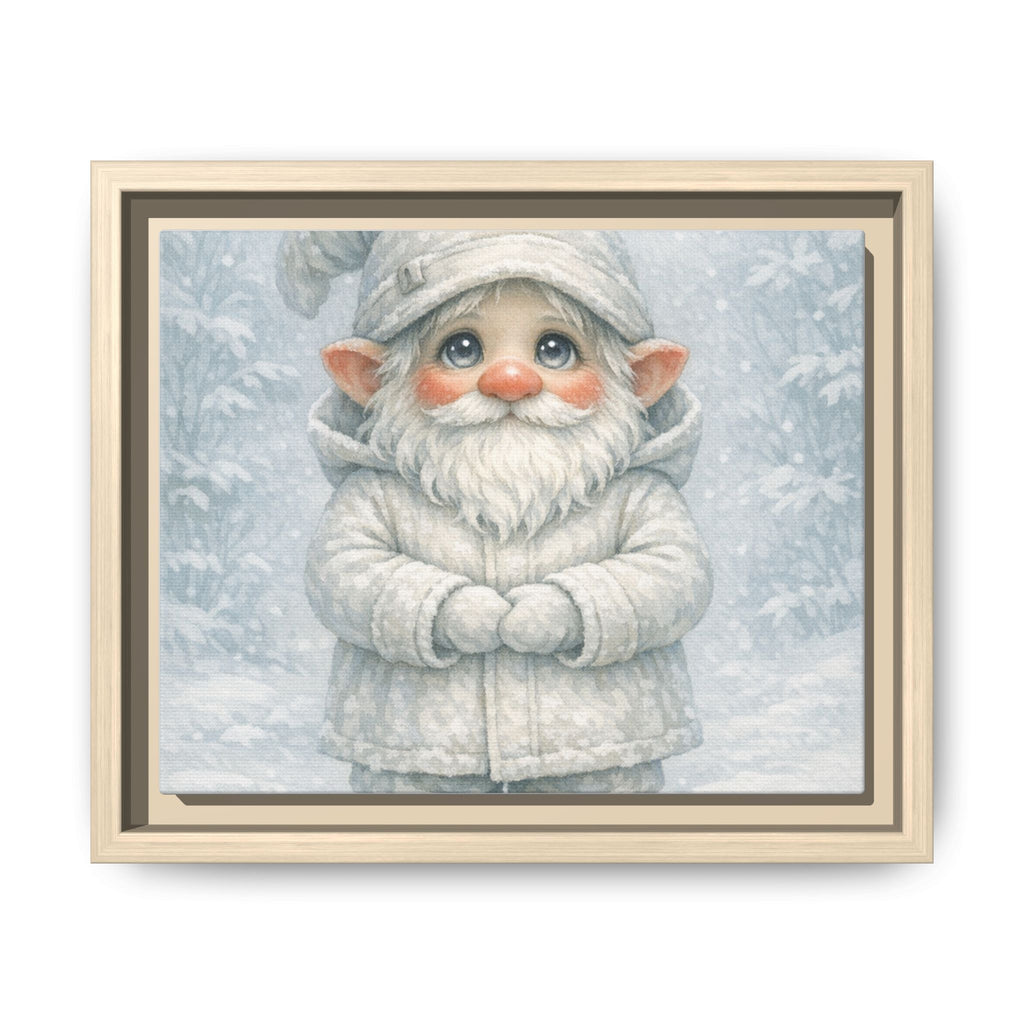 Bright Eyes Framed Winter Gnome Canvas Print — Cute Snowy Nursery Wall Art