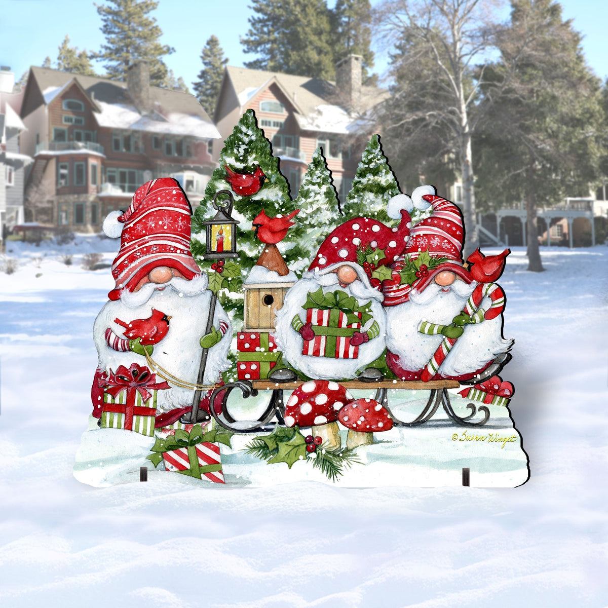 Christmas Gnomes Outdoor Decor by Susan Winget - Christmas Santa and Snowman Decor - 8471109F-SW