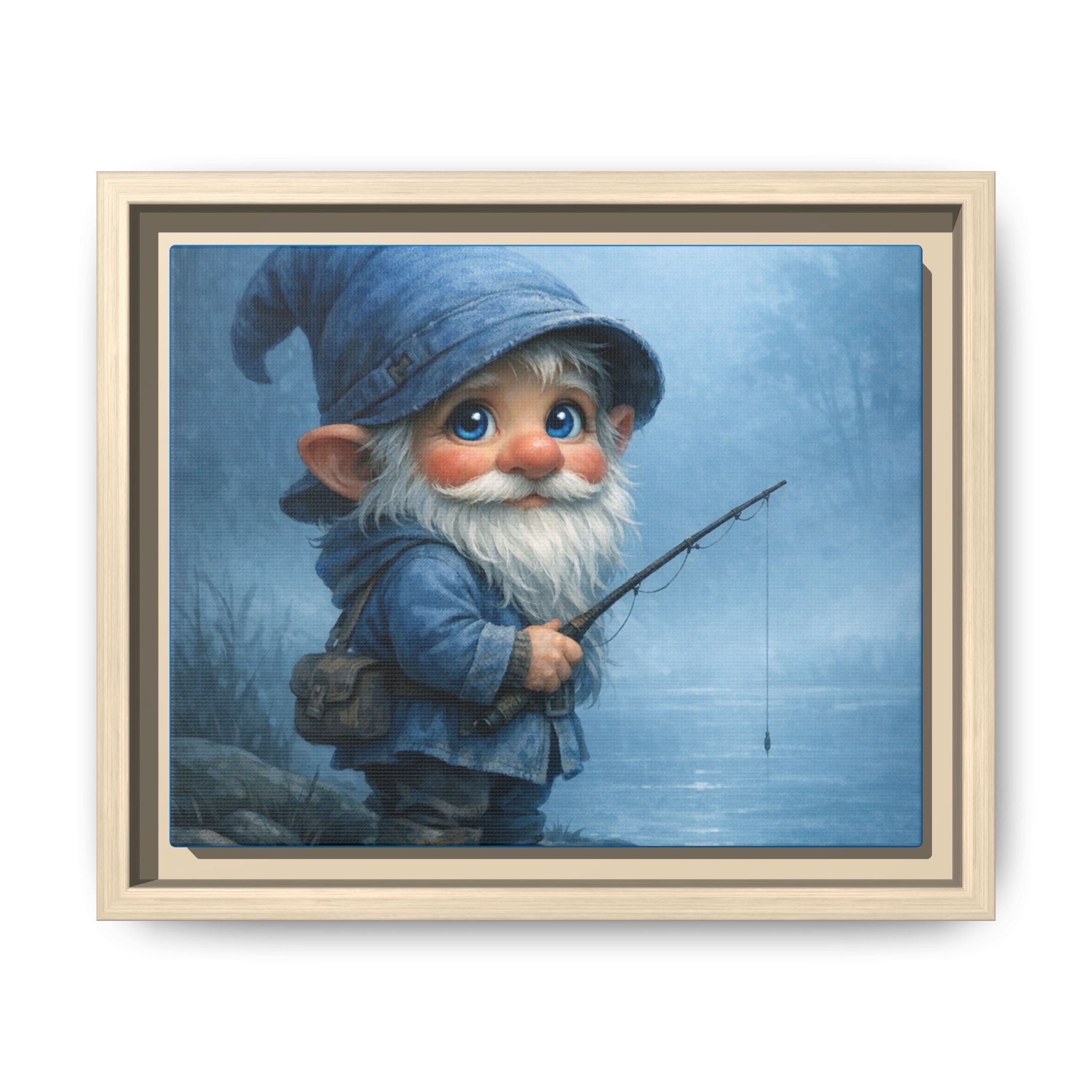 Framed Gnome Fishing Matte Canvas Wall Art — Whimsical Nursery & Cottage Decor