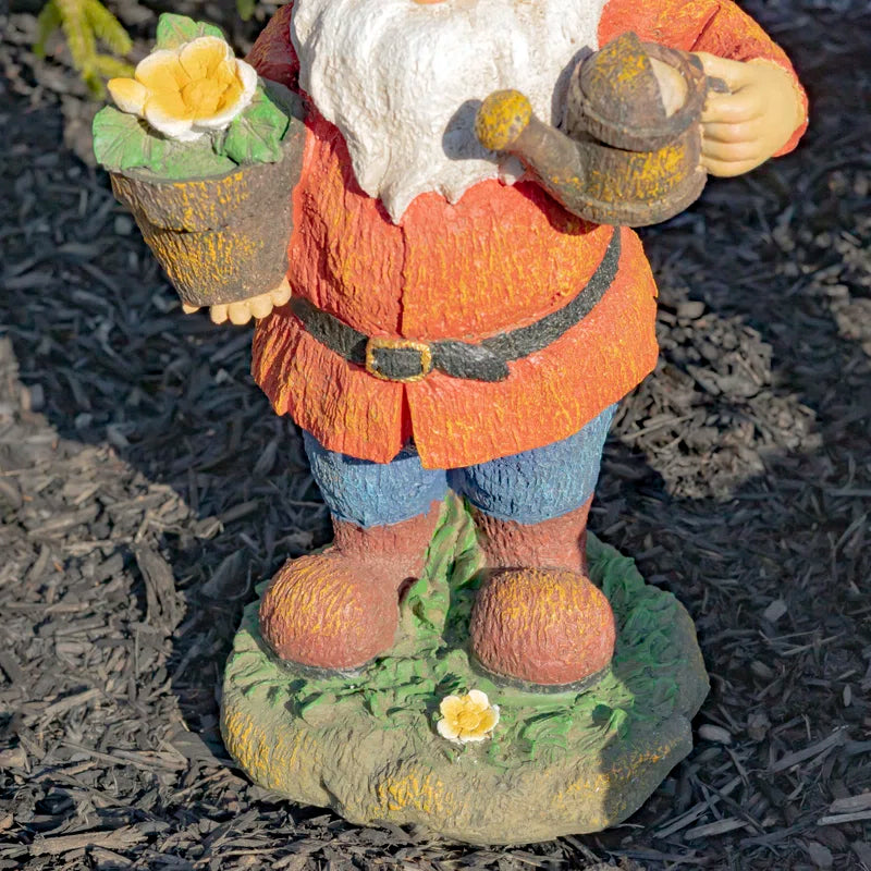 Spring Gnome Garden Statue with Flower Pot and Watering Can 20.5"