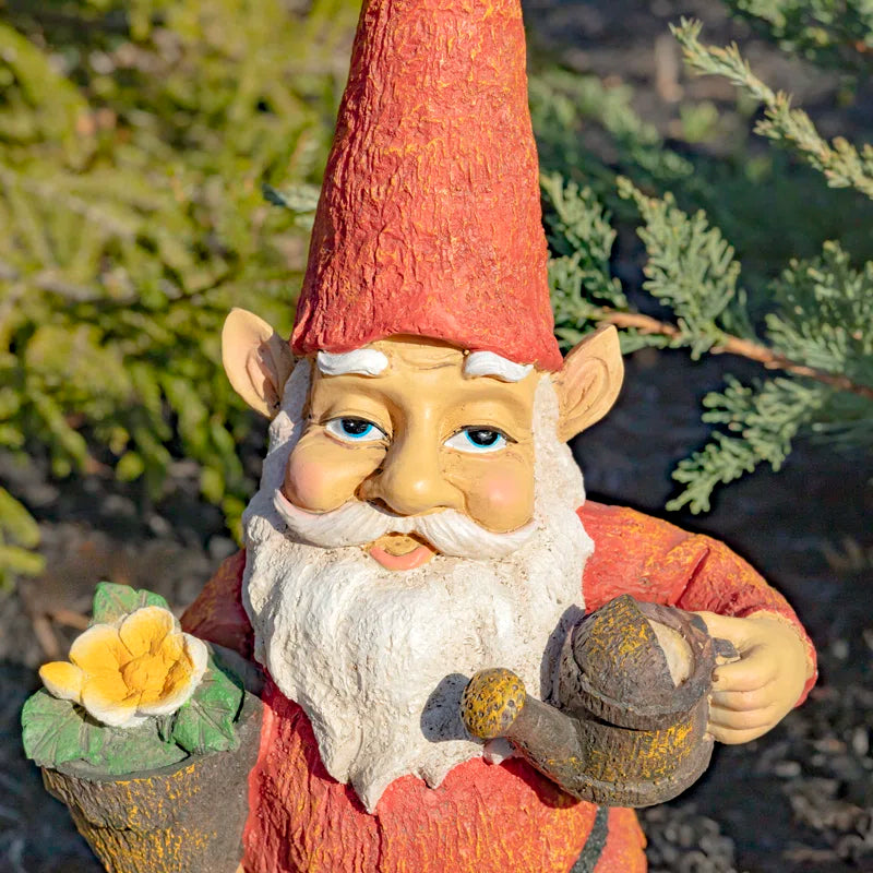 Spring Gnome Garden Statue with Flower Pot and Watering Can 20.5"