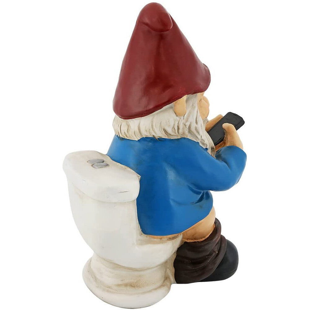 Grums the Gnome on the Toilet Playing on Phone 