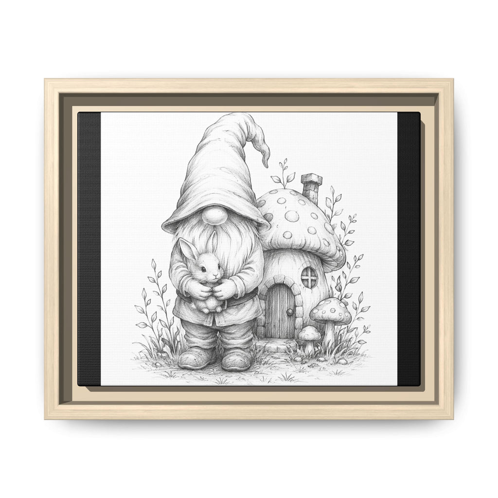 Gnome & Bunny Pencil Sketch Framed Matte Canvas - Hopper