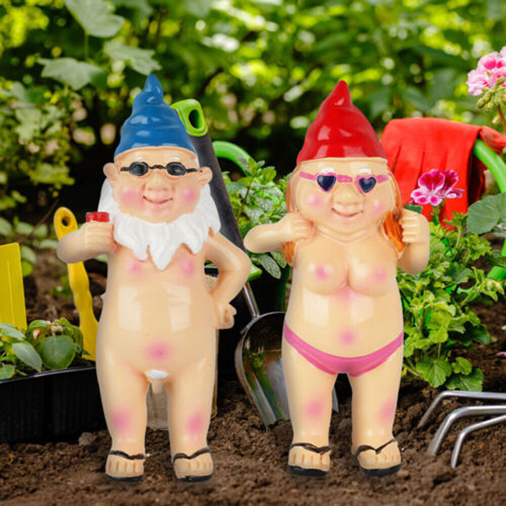 2 PCS Naked Gnomes Statues - 4.7 Inch 