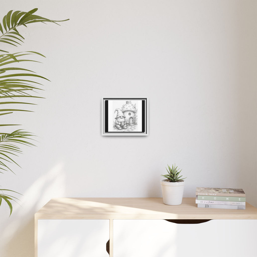 Gnome Pencil Cottage Sketch Framed Canvas Print - Fren