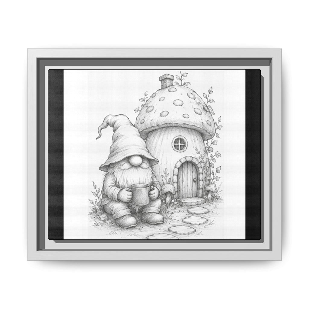 Gnome Pencil Cottage Sketch Framed Canvas Print - Fren