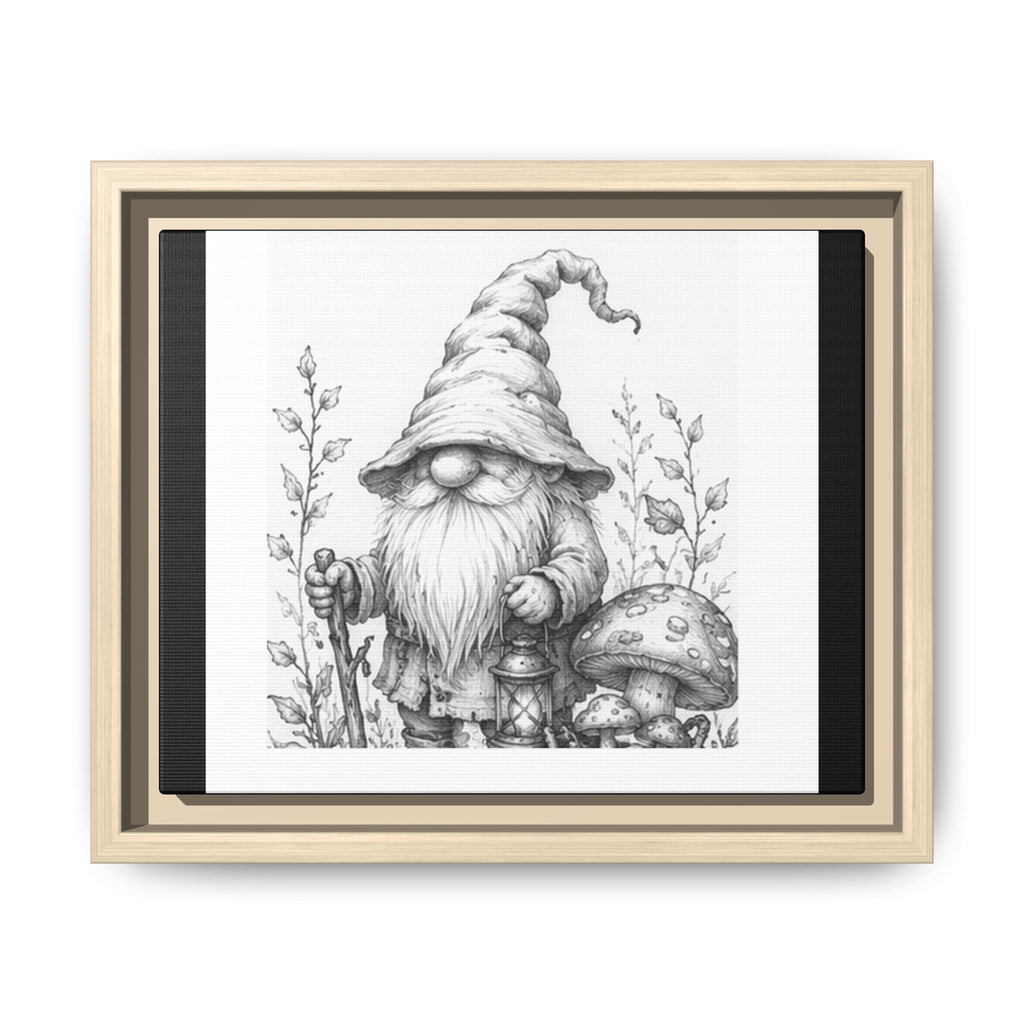 Gnome Pencil Sketch Matte Canvas Print — Framed Woodland Decor - Daisy