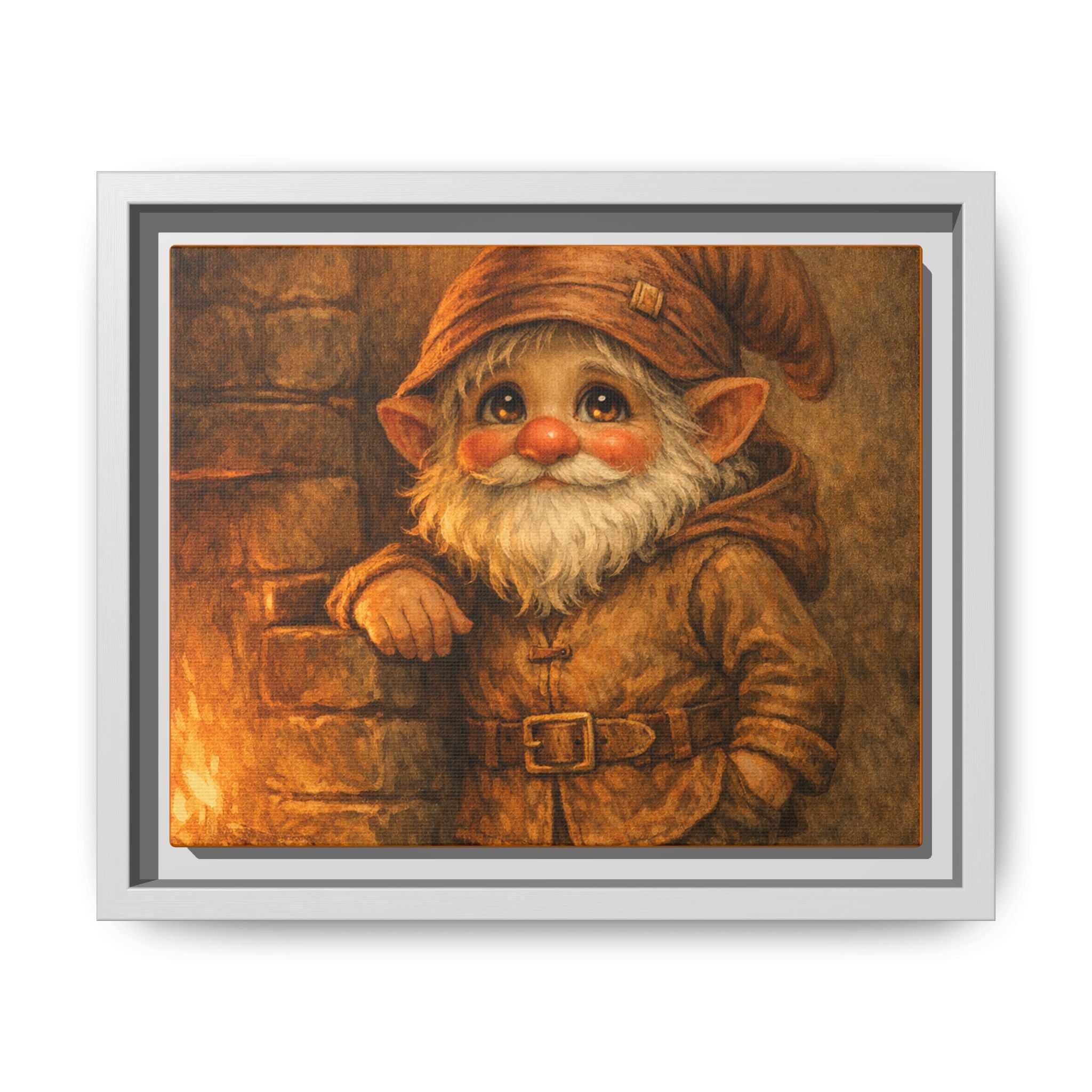 Framed Matte Canvas - Bright Eyes Gnome by Hearthside (Whimsical Woodland Wall Art)
