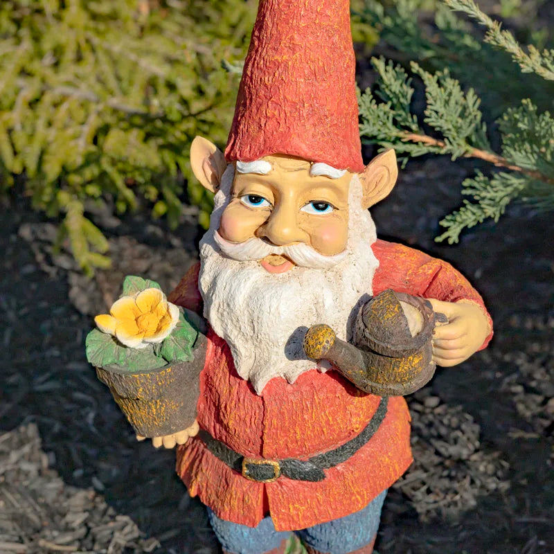 Spring Gnome Garden Statue with Flower Pot and Watering Can 20.5"