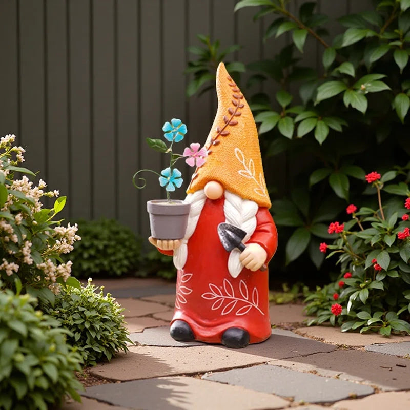 Solar Garden Gnome - a beautiful gnome holding a flower pot 12 Inch 