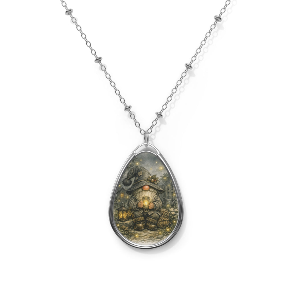 Gnome Lantern Oval Necklace — Whimsical Fairy Tale Pendant