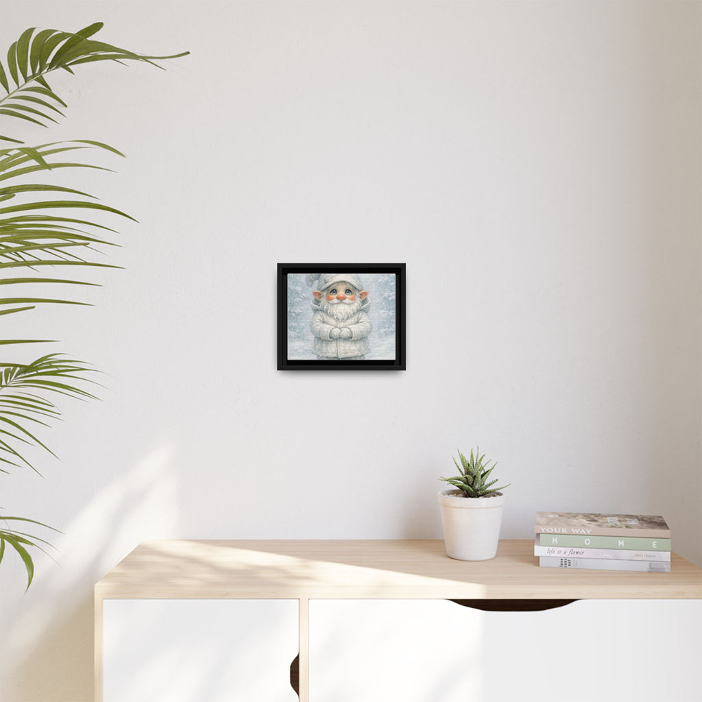 Bright Eyes Framed Winter Gnome Canvas Print — Cute Snowy Nursery Wall Art