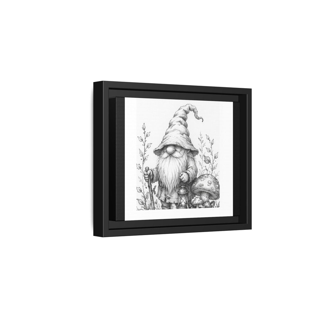 Gnome Pencil Sketch Matte Canvas Print — Framed Woodland Decor - Daisy