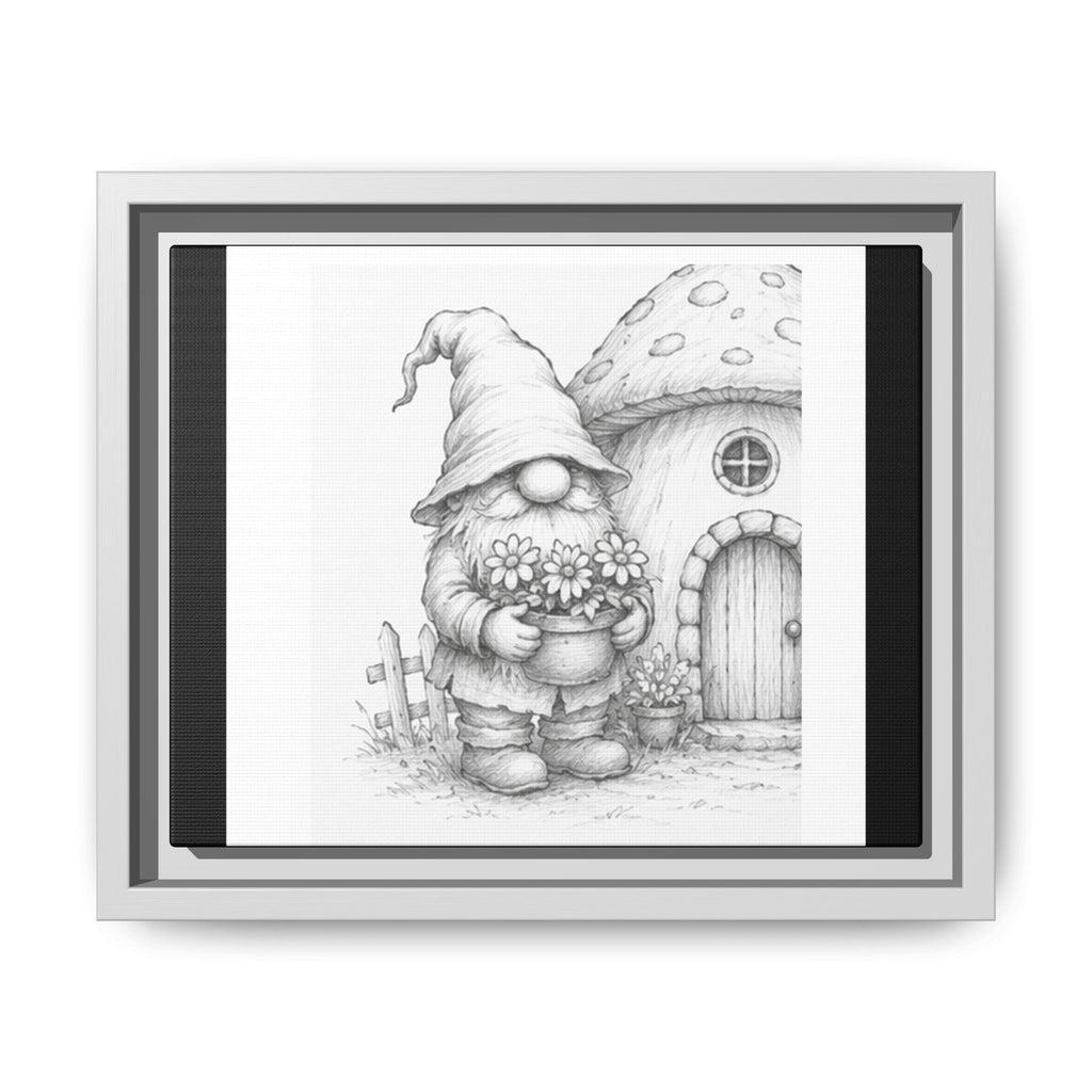Gnome Pencil Mushroom House Framed Canvas Print — Whimsical Nursery Wall Art - Hazel