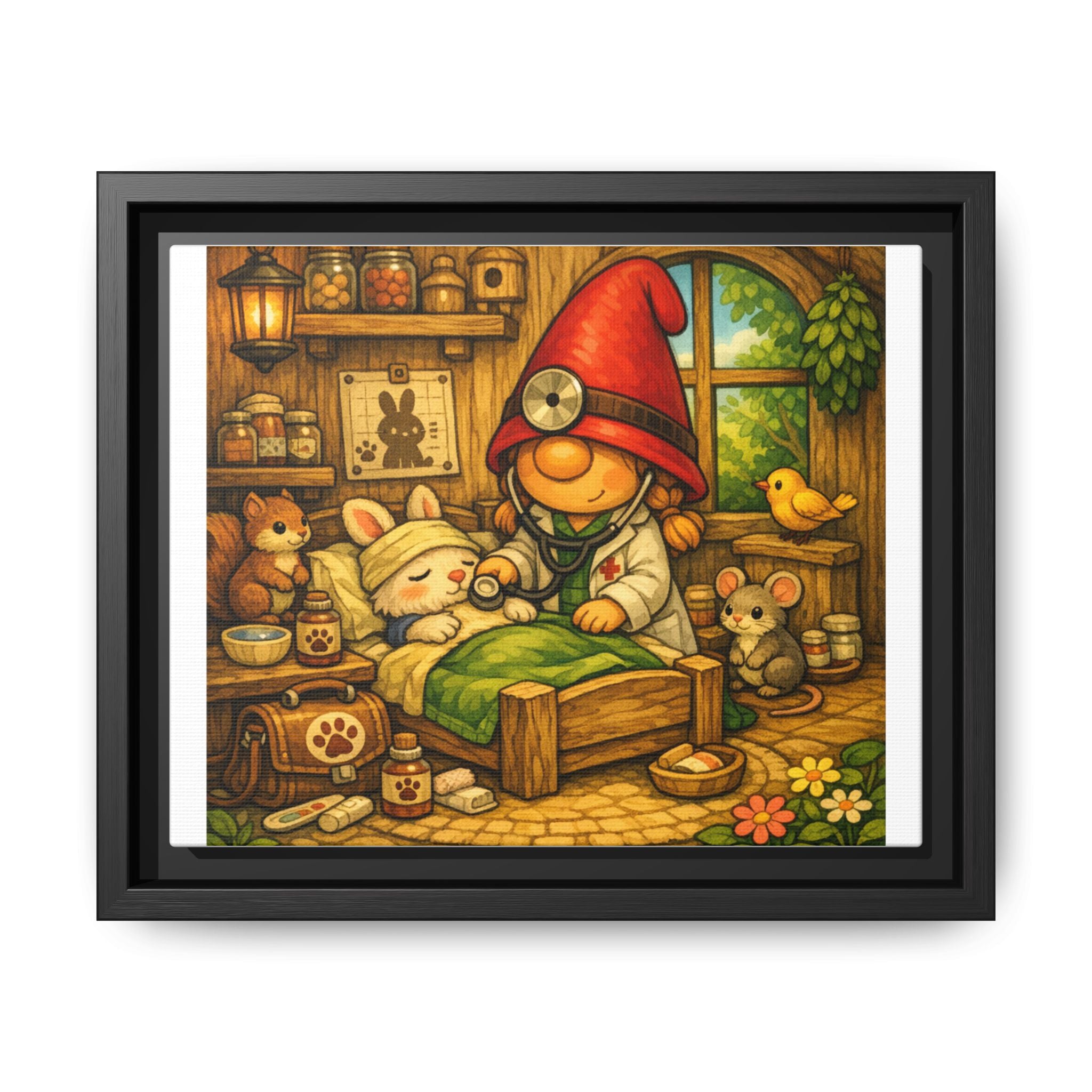 Gnome Girl Vet Nursery Wall Art — Framed Matte Canvas