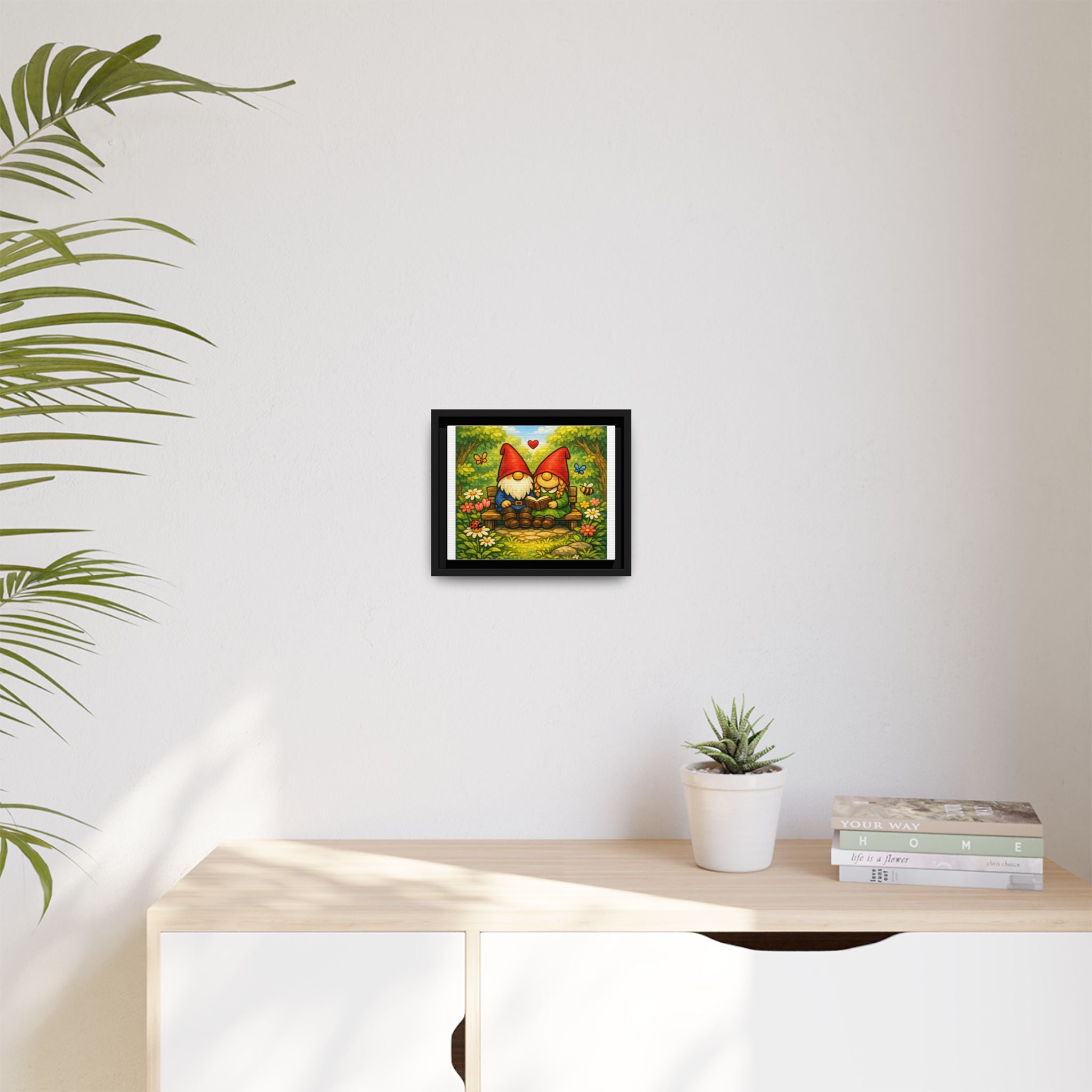 Gnome Couple Love Matte Framed Canvas — Whimsical Garden Wall Art