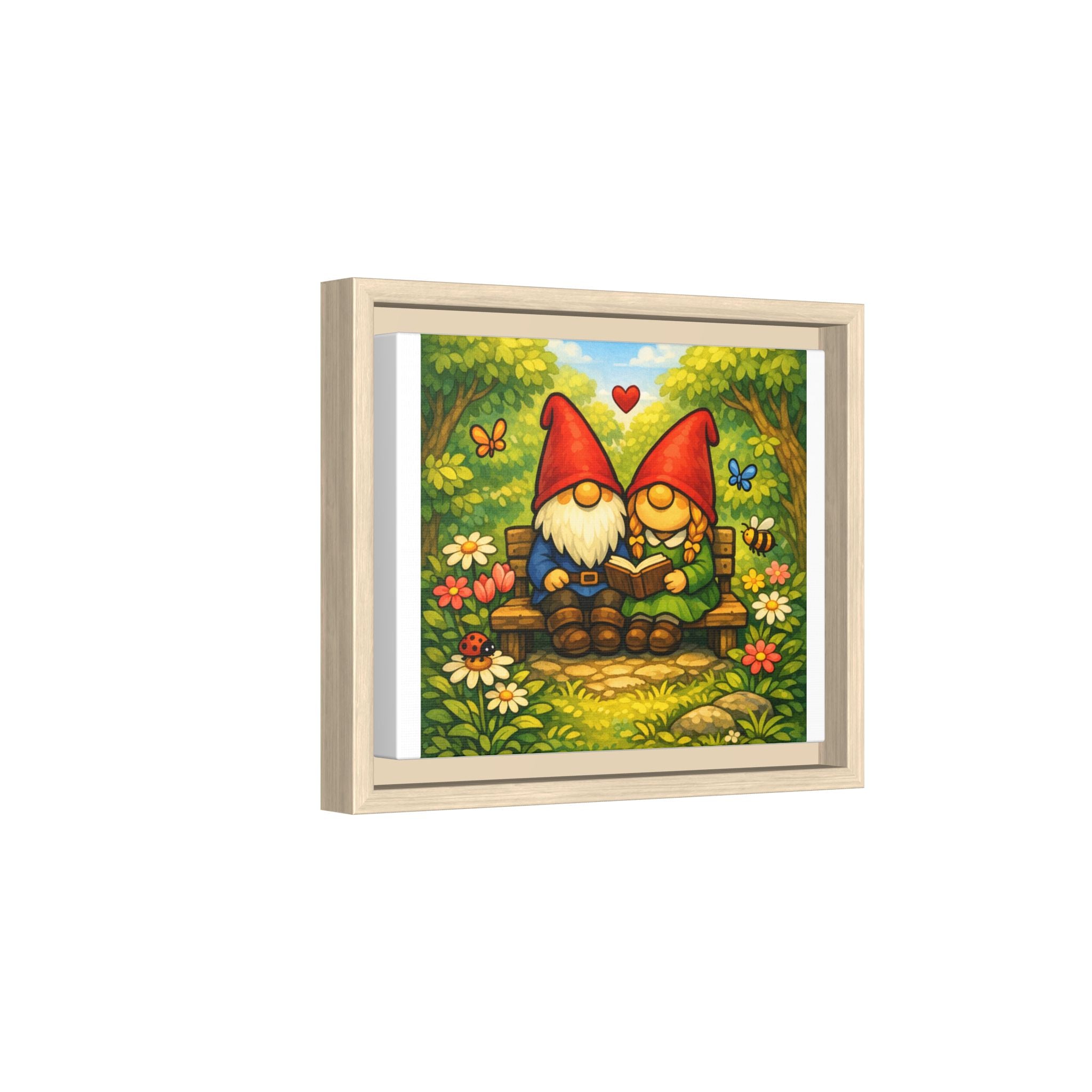 Gnome Couple Love Matte Framed Canvas — Whimsical Garden Wall Art