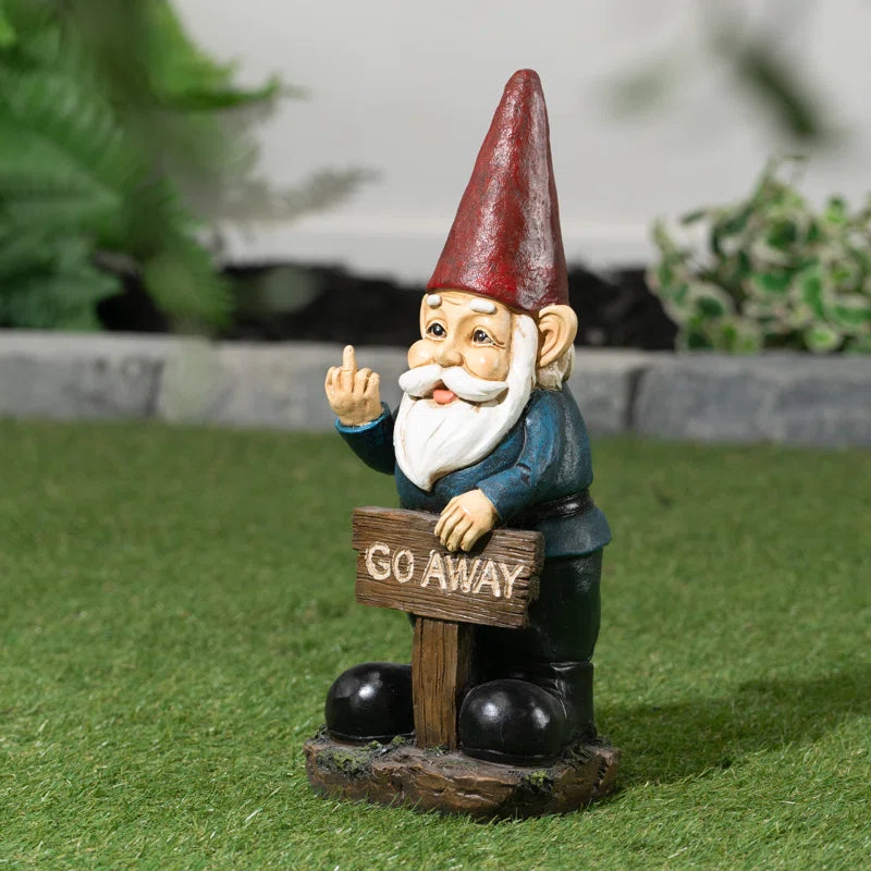 Gnome Holding a Go Away Sign