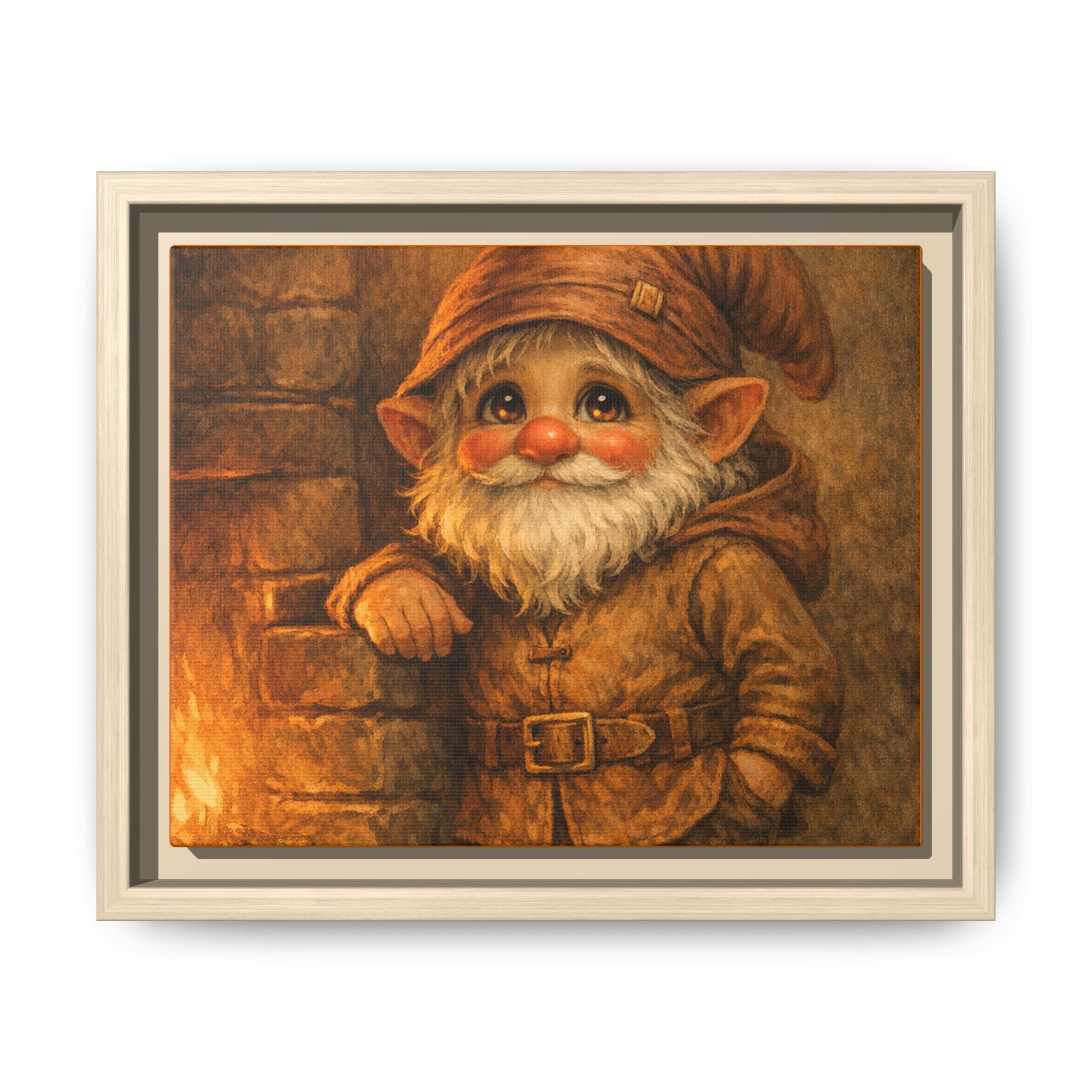 Framed Matte Canvas - Bright Eyes Gnome by Hearthside (Whimsical Woodland Wall Art)