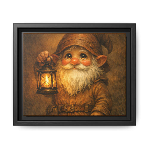 Bright eyes Gnome Lantern Framed Canvas Art — Whimsical Cozy Nursery Wall Decor