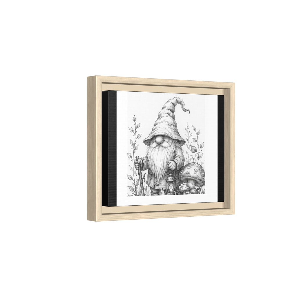 Gnome Pencil Sketch Matte Canvas Print — Framed Woodland Decor - Daisy