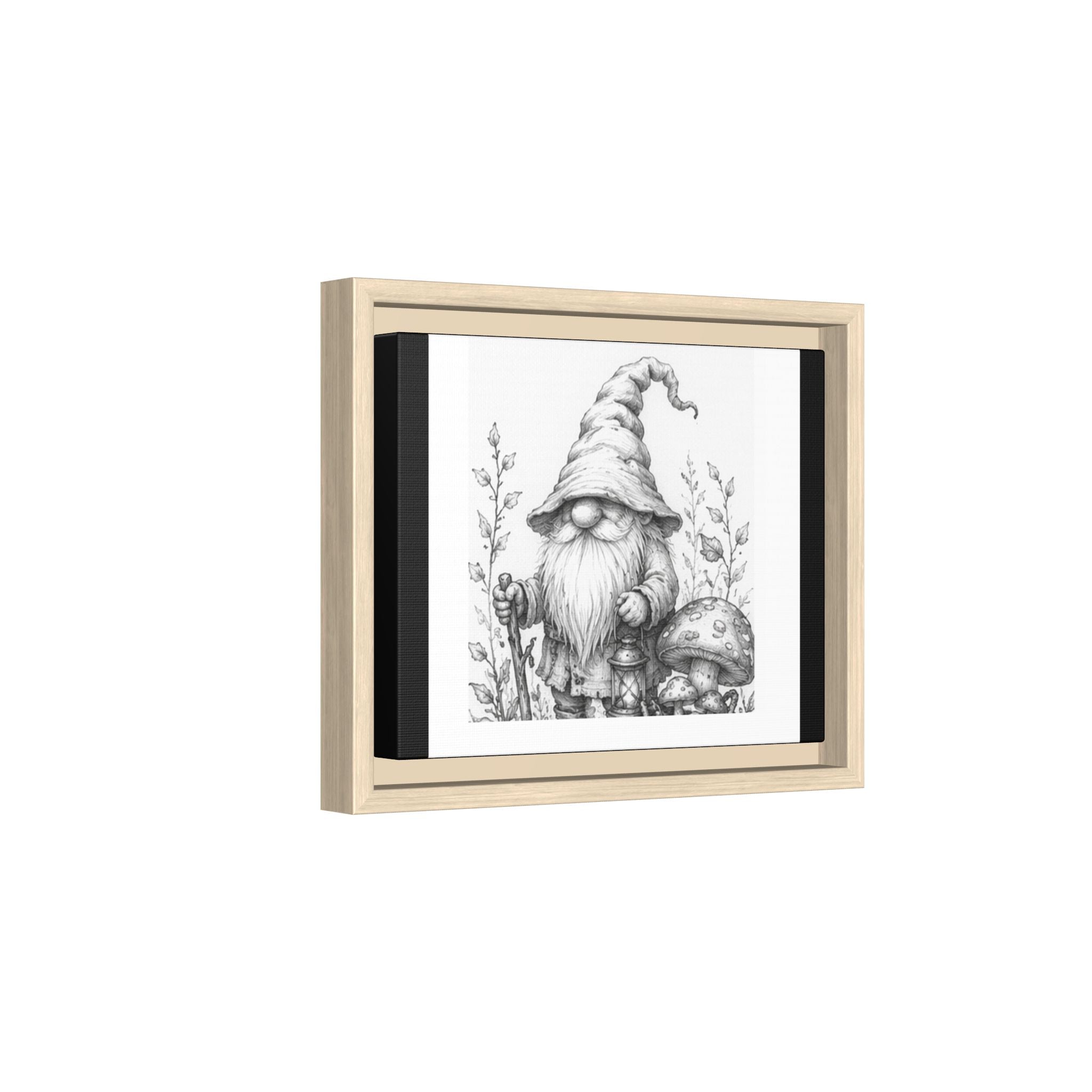 Gnome Pencil Sketch Matte Canvas Print — Framed Woodland Decor - Daisy