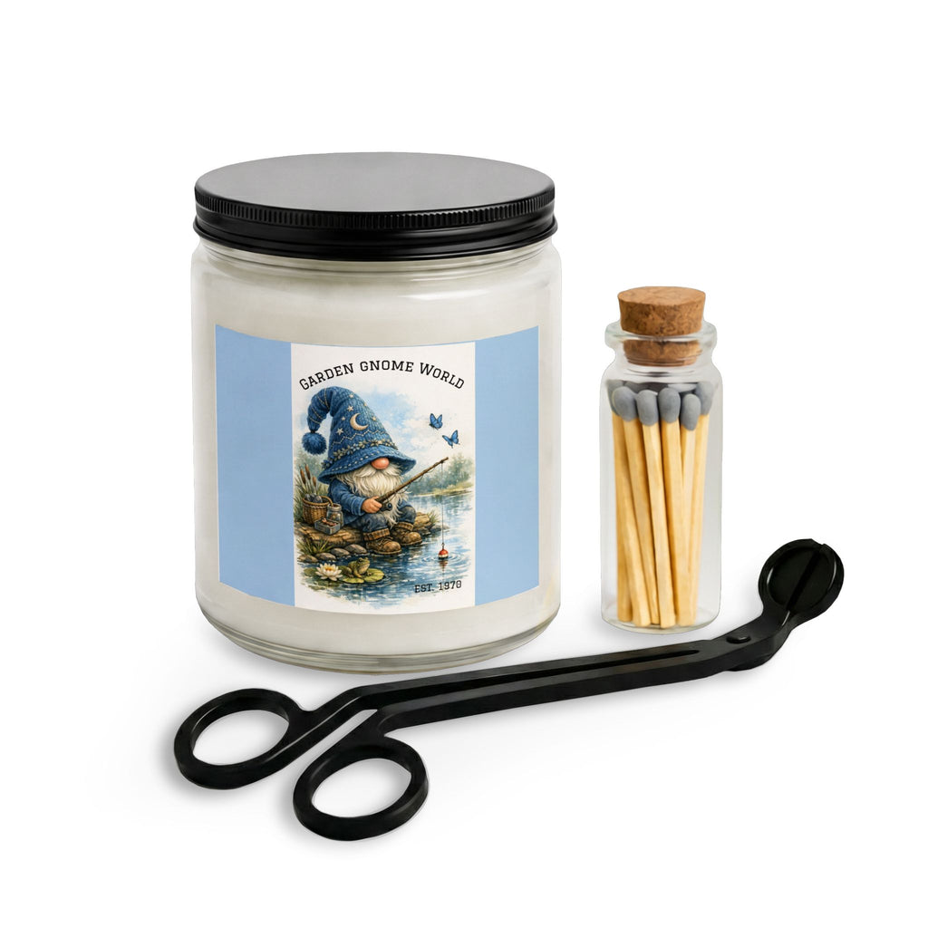 High Hat Blue Gnome Fishing Candle Set — Jar Candle with Matches & Wick Trimmer