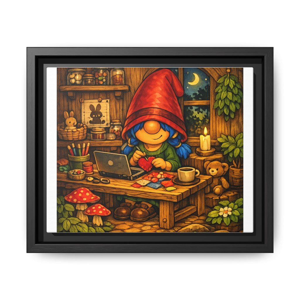 Cozy Gnome Girl Blue hair Arts Print — Framed Matte Canvas Wall Art
