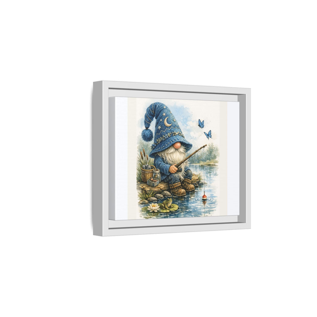 High Hat Whimsical Gnome Fishing Matte Canvas Print (Framed)