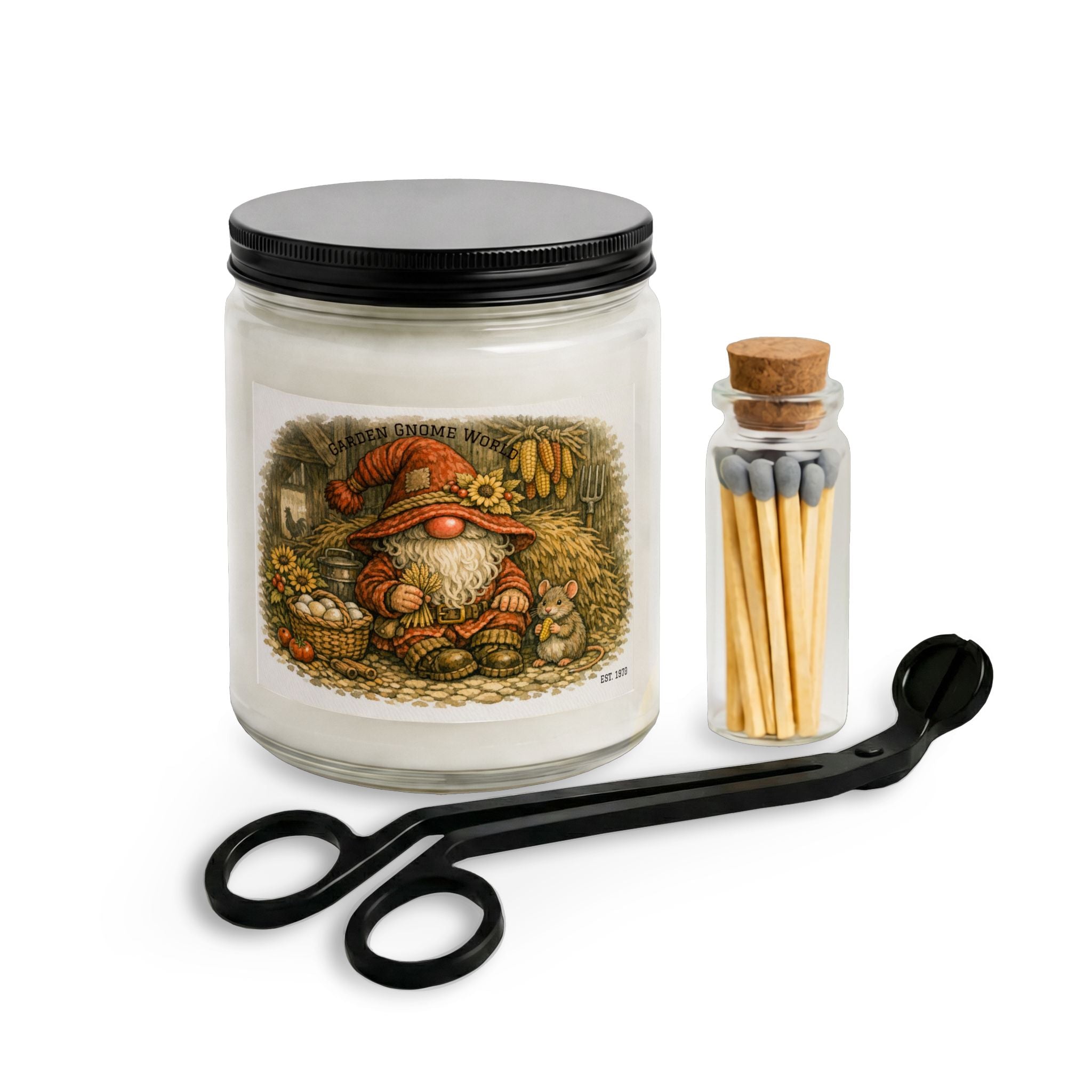 High Hat Barn Gnome Harvest Candle Jar Set — Matches & Wick Trimmer