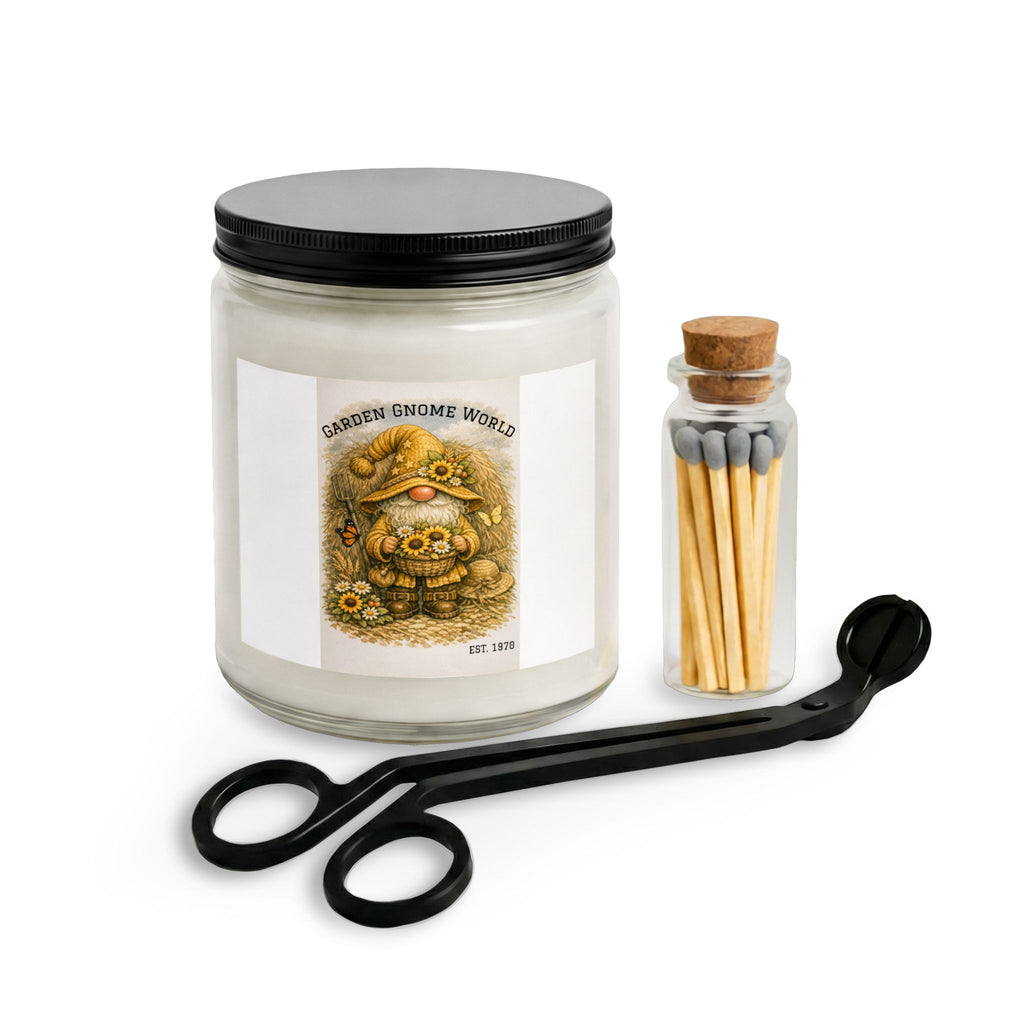 High Hat Sun Flower Garden Gnome Candle Set with Matches & Wick Trimmer — Cozy Floral Home Decor