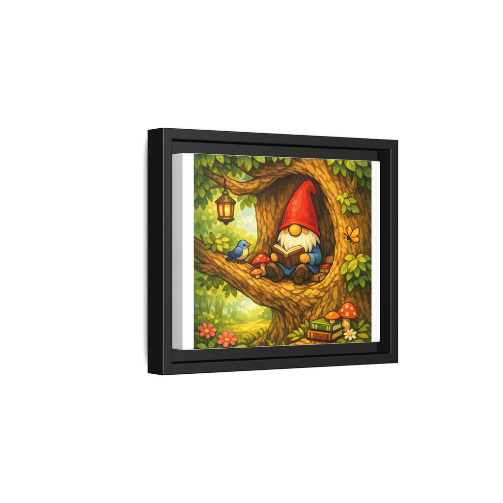 Cute Gnome Boy reading in Tree - Matte Canvas Framed Art — Back to School Teacher Gift