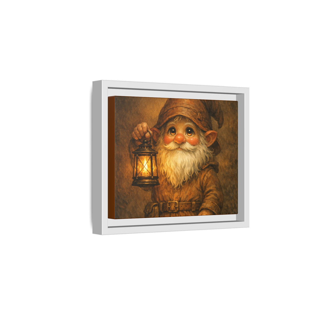 Bright eyes Gnome Lantern Framed Canvas Art — Whimsical Cozy Nursery Wall Decor