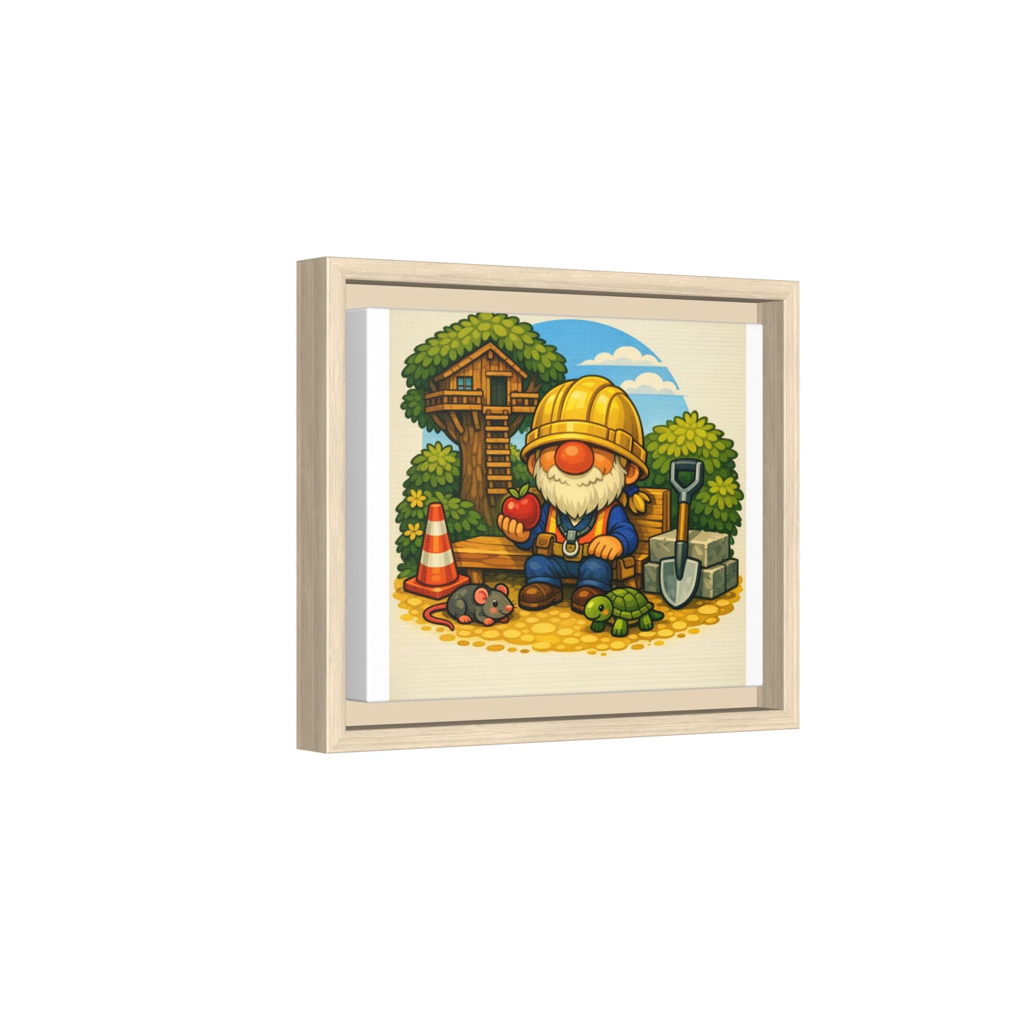 Construction Gnome Boy Matte Framed Canvas Art — Cute Garden Worker Wall Decor