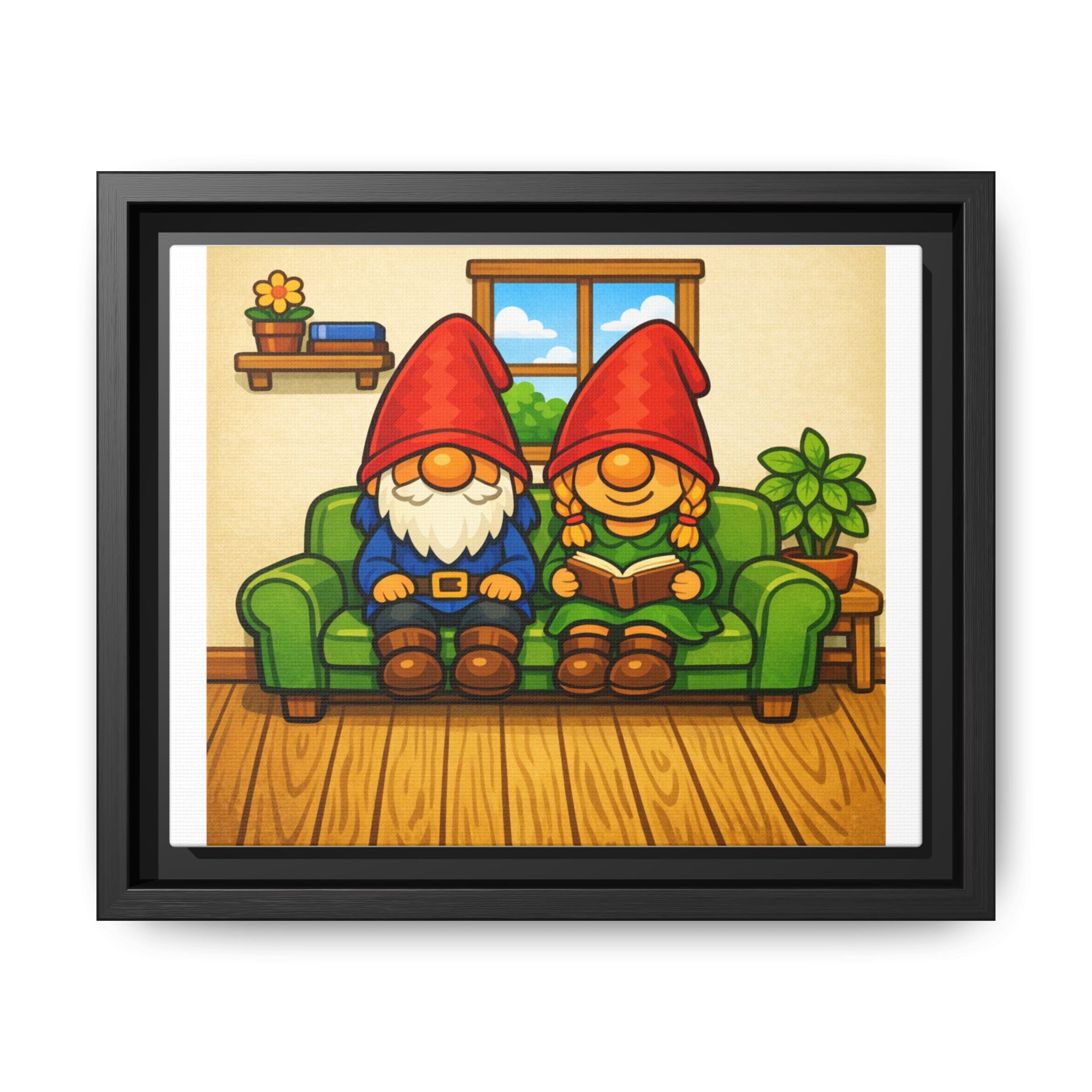 Gnome Couple Boy and Girl Framed Canvas Art – Cozy Home Garden Wall Decor