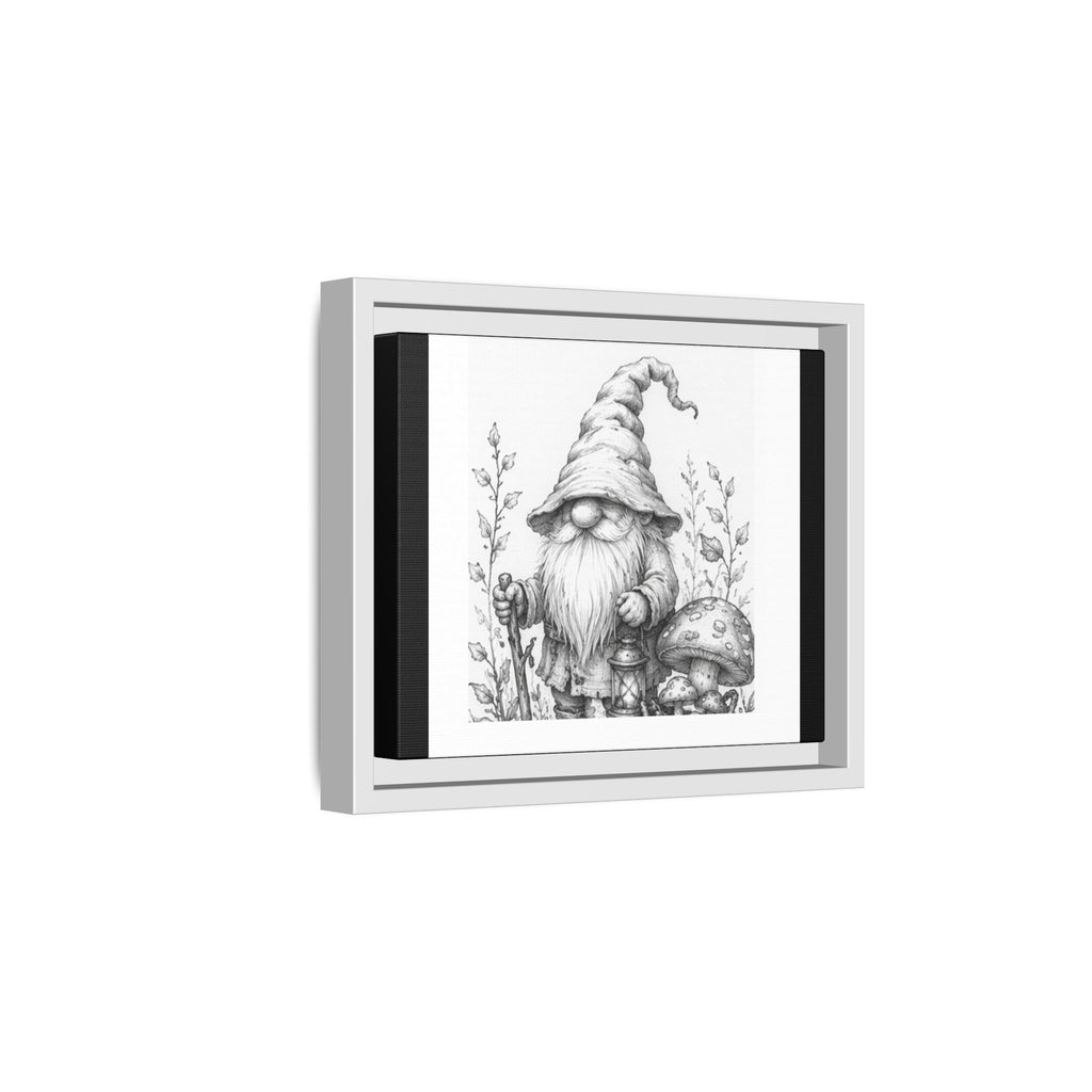 Gnome Pencil Sketch Matte Canvas Print — Framed Woodland Decor - Daisy