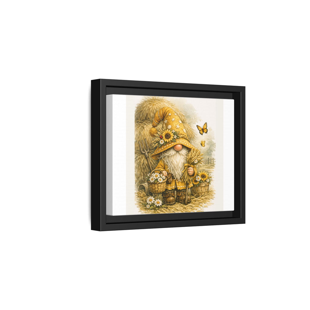 High Hat Sunflower Gnome Framed Canvas Print — Rustic Autumn Wall Art