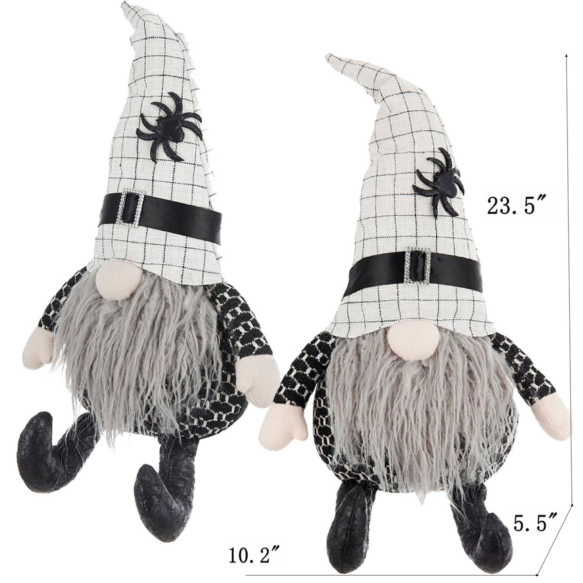 Black Sitting Gnome With Spider Hat – Halloween Decor Set of 2