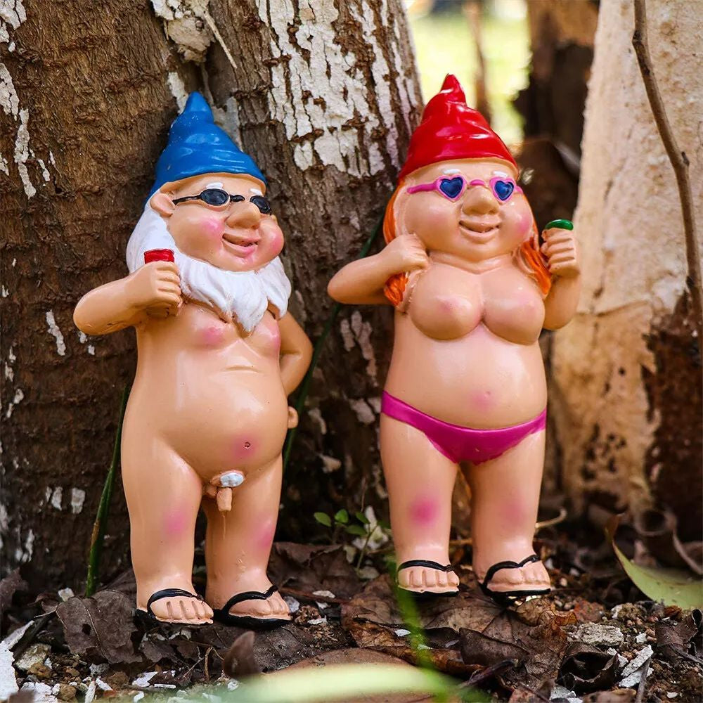 2 PCS Naked Gnomes Statues - 4.7 Inch 