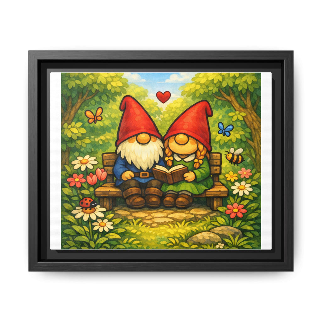 Gnome Couple Love Matte Framed Canvas — Whimsical Garden Wall Art