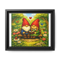Gnome Couple Love Matte Framed Canvas — Whimsical Garden Wall Art