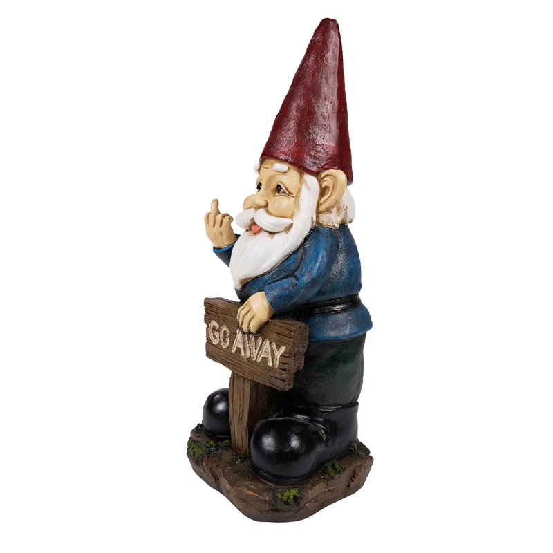 Gnome Holding a Go Away Sign