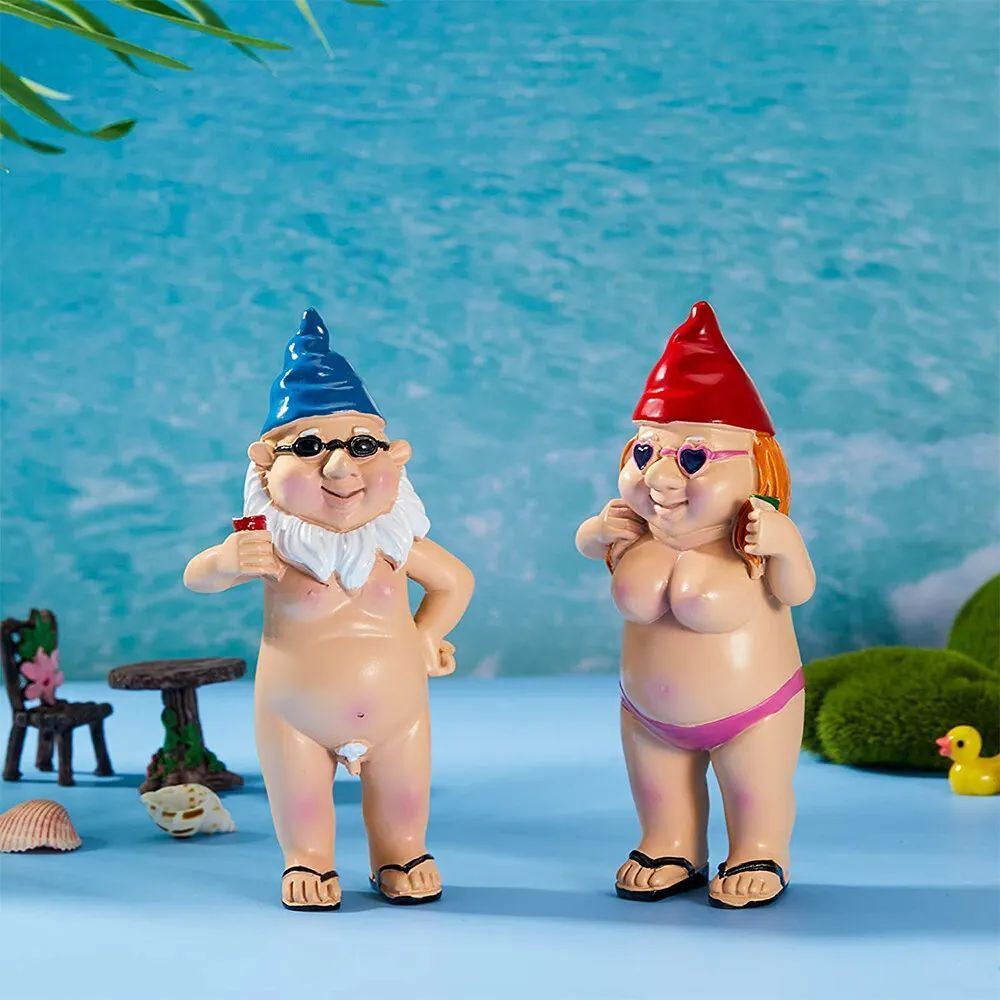 2 PCS Naked Gnomes Statues - 4.7 Inch 