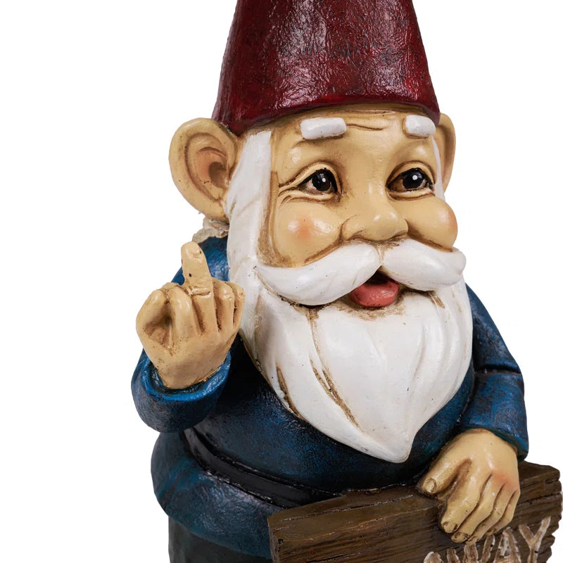 Gnome Holding a Go Away Sign