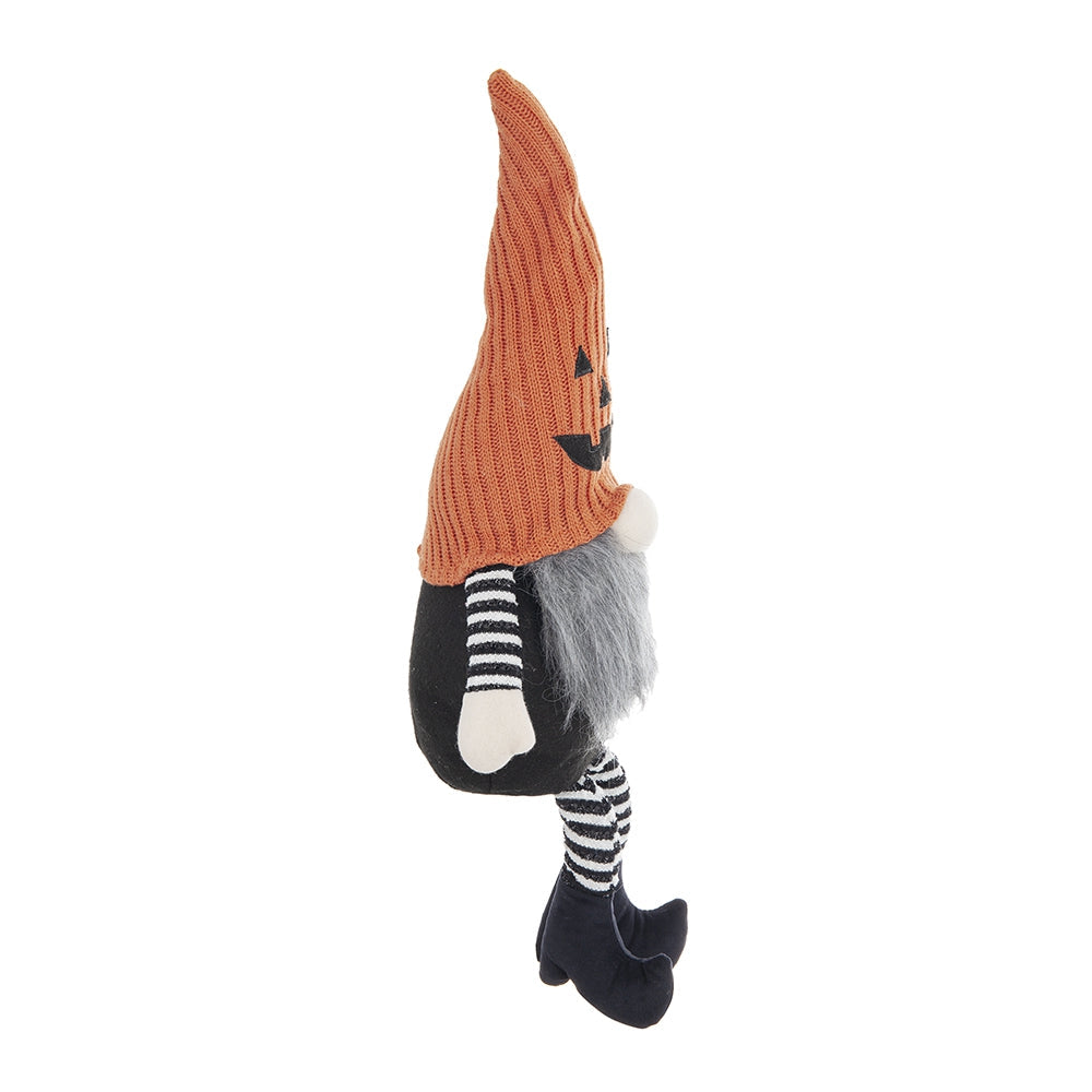 Set of 2 Fabric Sitting Gnomes with Jack-o-Lantern Detail - Orange