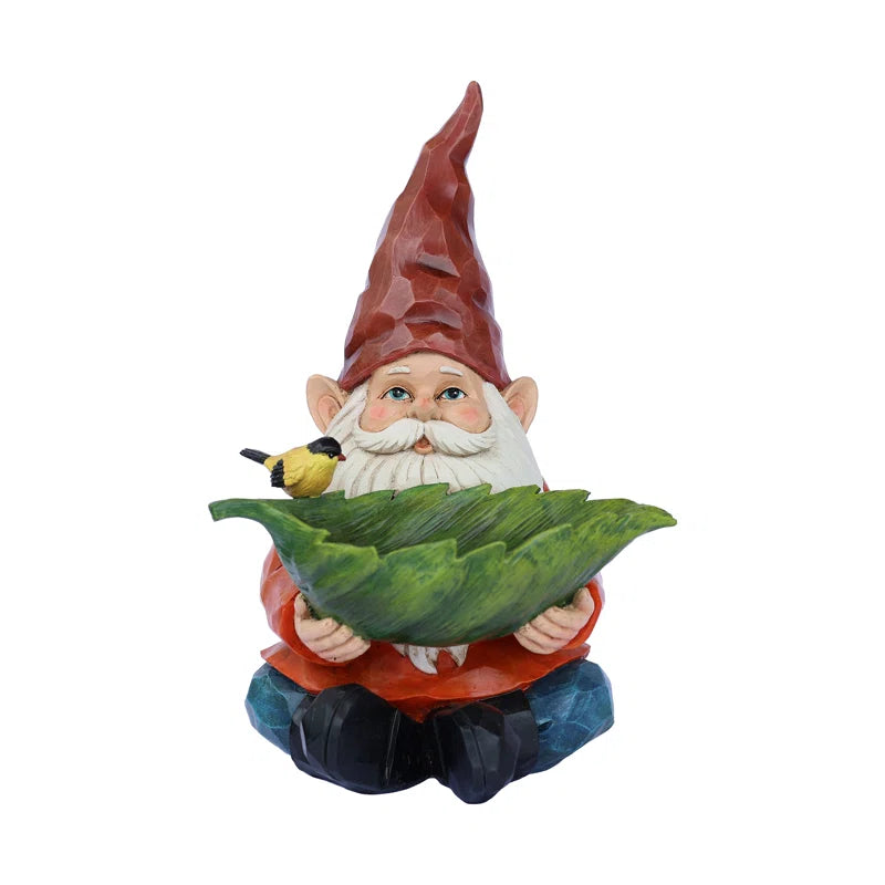 Funny Garden Gnome Holding Bird Bath