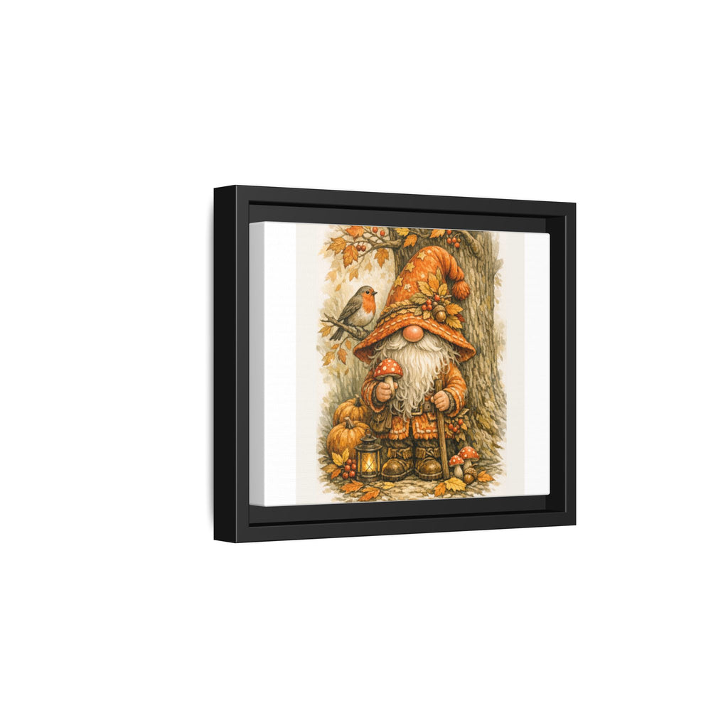 Autumn Gnome Framed Canvas Art – Fall Mushroom & Robin Wall Decor